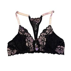 Adore Me Black‎ Pink Lace Front Closure T Back Bra 32B